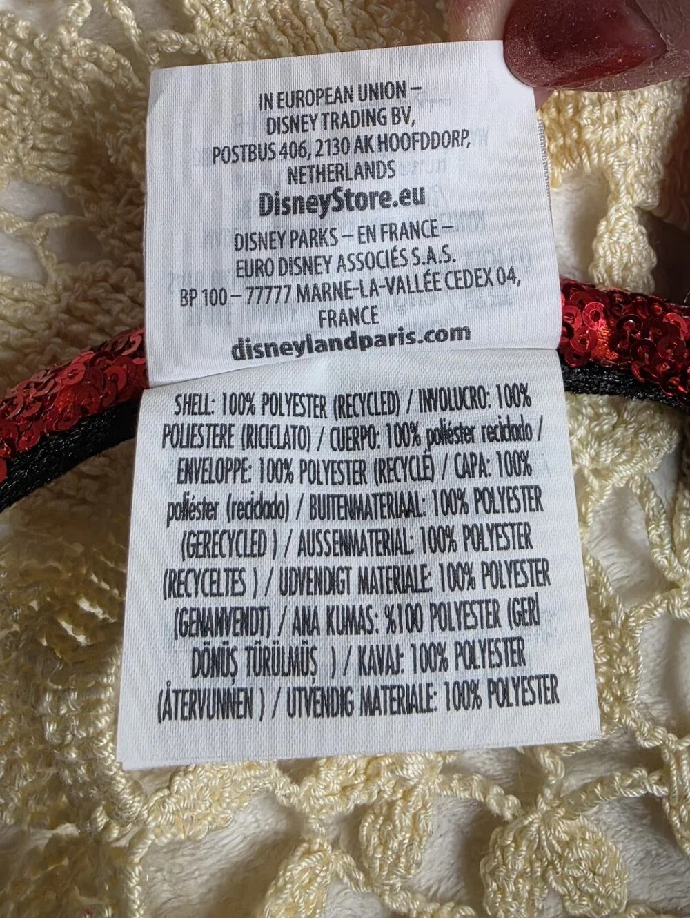 Disney Red Sequin White Dots Minnie Ears Headband with Black Bow New